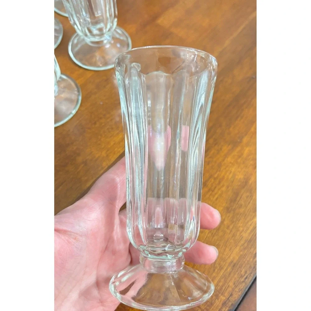 Vintage Soda Fountain Glasses Set of 11 Clear Paneled Glass Ice Cream Parfait